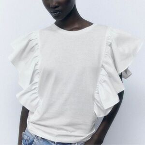 Zara Ruffle Sleeve Tee in White